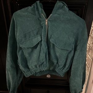 Cropped corduroy hoodie zip up